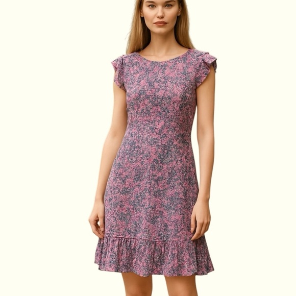 New Harper Rose Pink Floral Ruffle Hem Jersey Knit Mini Dress Size L NWT - Picture 1 of 14